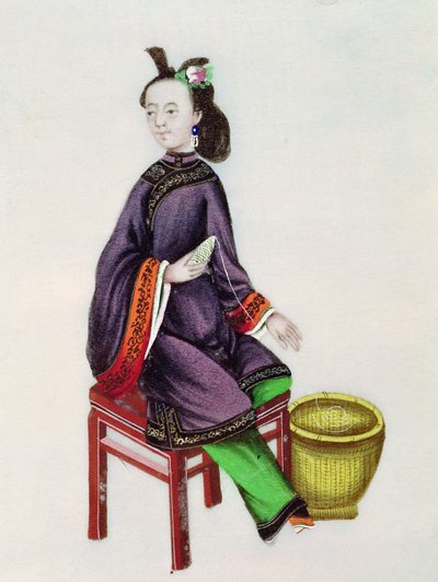 A Chinese Woman making a bobbin, Qianlong Period (1736-96) by Chinese School